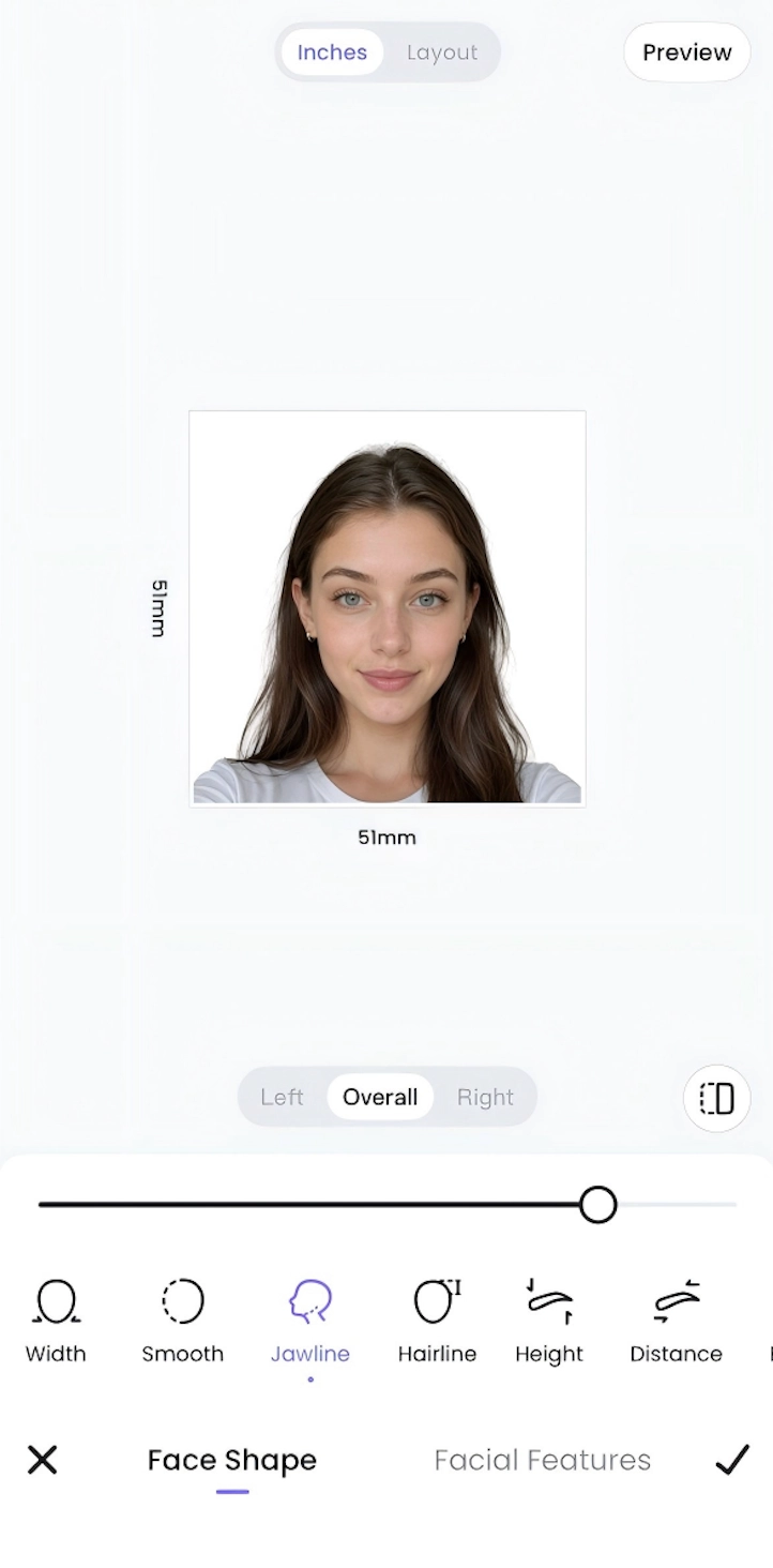 Optional Makeup, Face Shape, and Texture controls in Meitu’s ID photo editor.
